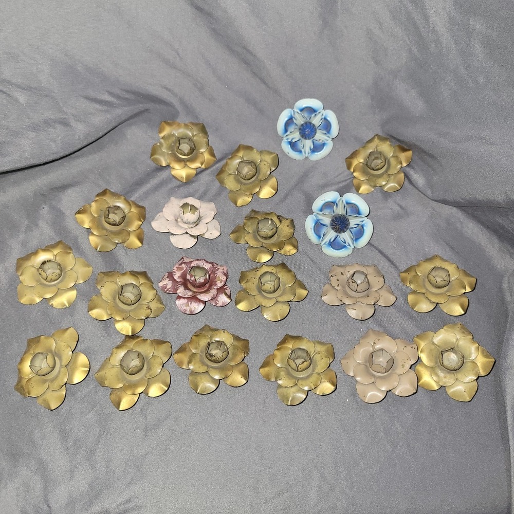 20 Vintage MCM Metal Flower Curtain Pins Dovercraft Prov RJ